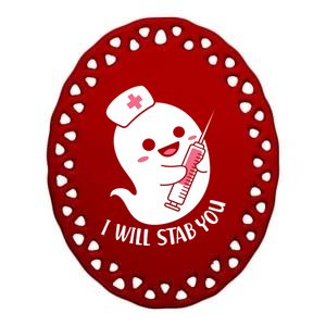 Nurse Ghost I Will Stab You Funny Halloween Costume Gift Ceramic Oval Ornament