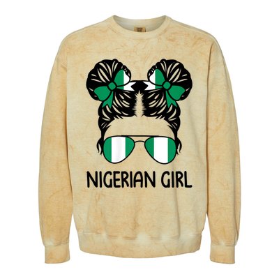 Nigerian Girl Messy Hair Nigeria Pride Patriotic Womens Kids Colorblast Crewneck Sweatshirt