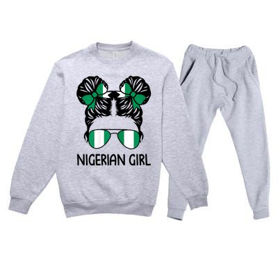 Nigerian Girl Messy Hair Nigeria Pride Patriotic Womens Kids Premium Crewneck Sweatsuit Set