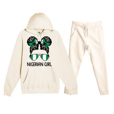 Nigerian Girl Messy Hair Nigeria Pride Patriotic Womens Kids Premium Hooded Sweatsuit Set