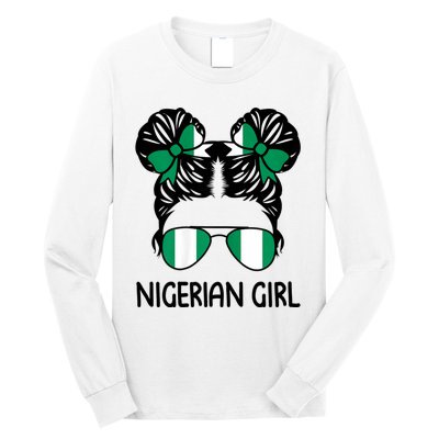 Nigerian Girl Messy Hair Nigeria Pride Patriotic Womens Kids Long Sleeve Shirt