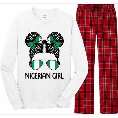 Nigerian Girl Messy Hair Nigeria Pride Patriotic Womens Kids Long Sleeve Pajama Set