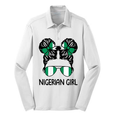 Nigerian Girl Messy Hair Nigeria Pride Patriotic Womens Kids Silk Touch Performance Long Sleeve Polo