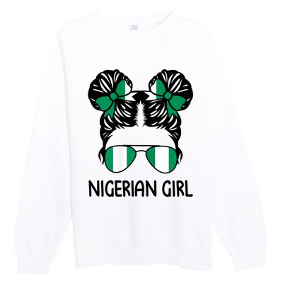 Nigerian Girl Messy Hair Nigeria Pride Patriotic Womens Kids Premium Crewneck Sweatshirt