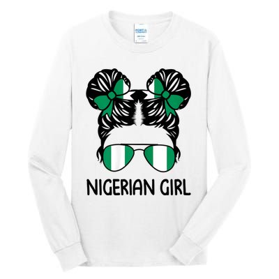 Nigerian Girl Messy Hair Nigeria Pride Patriotic Womens Kids Tall Long Sleeve T-Shirt