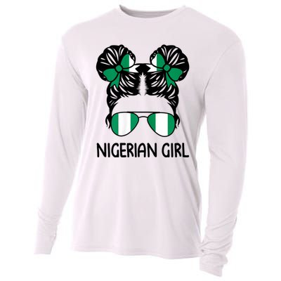 Nigerian Girl Messy Hair Nigeria Pride Patriotic Womens Kids Cooling Performance Long Sleeve Crew