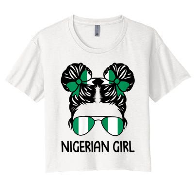 Nigerian Girl Messy Hair Nigeria Pride Patriotic Womens Kids Women's Crop Top Tee