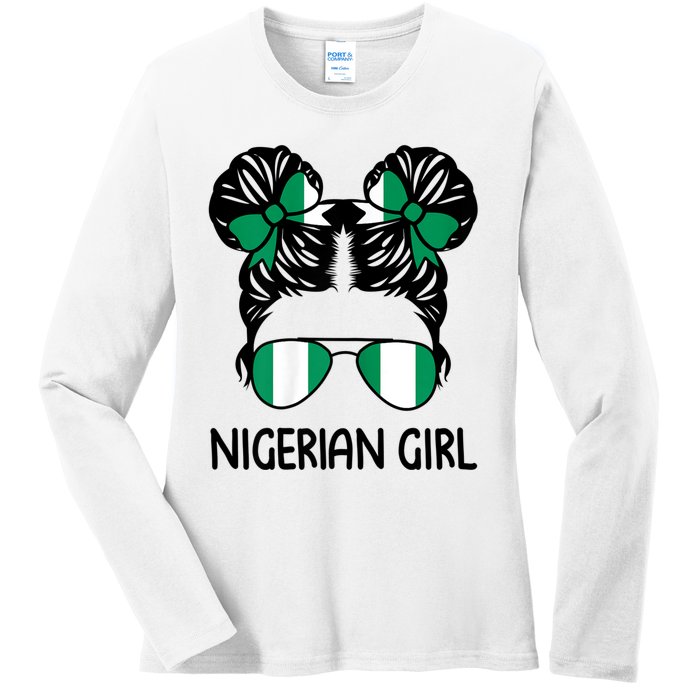 Nigerian Girl Messy Hair Nigeria Pride Patriotic Womens Kids Ladies Long Sleeve Shirt