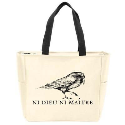 No God No Ni Dieu Ni Maitre Retro Crow Bird Zip Tote Bag
