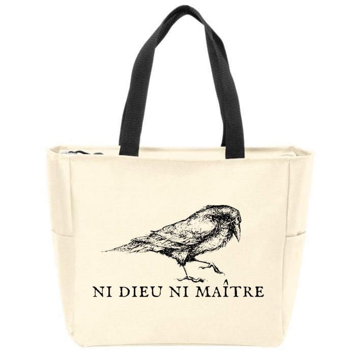 No God No Ni Dieu Ni Maitre Retro Crow Bird Zip Tote Bag
