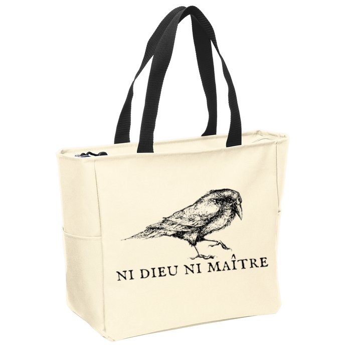 No God No Ni Dieu Ni Maitre Retro Crow Bird Zip Tote Bag