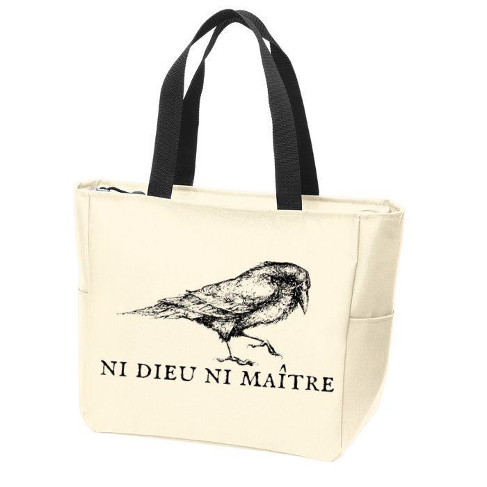 No God No Ni Dieu Ni Maitre Retro Crow Bird Zip Tote Bag