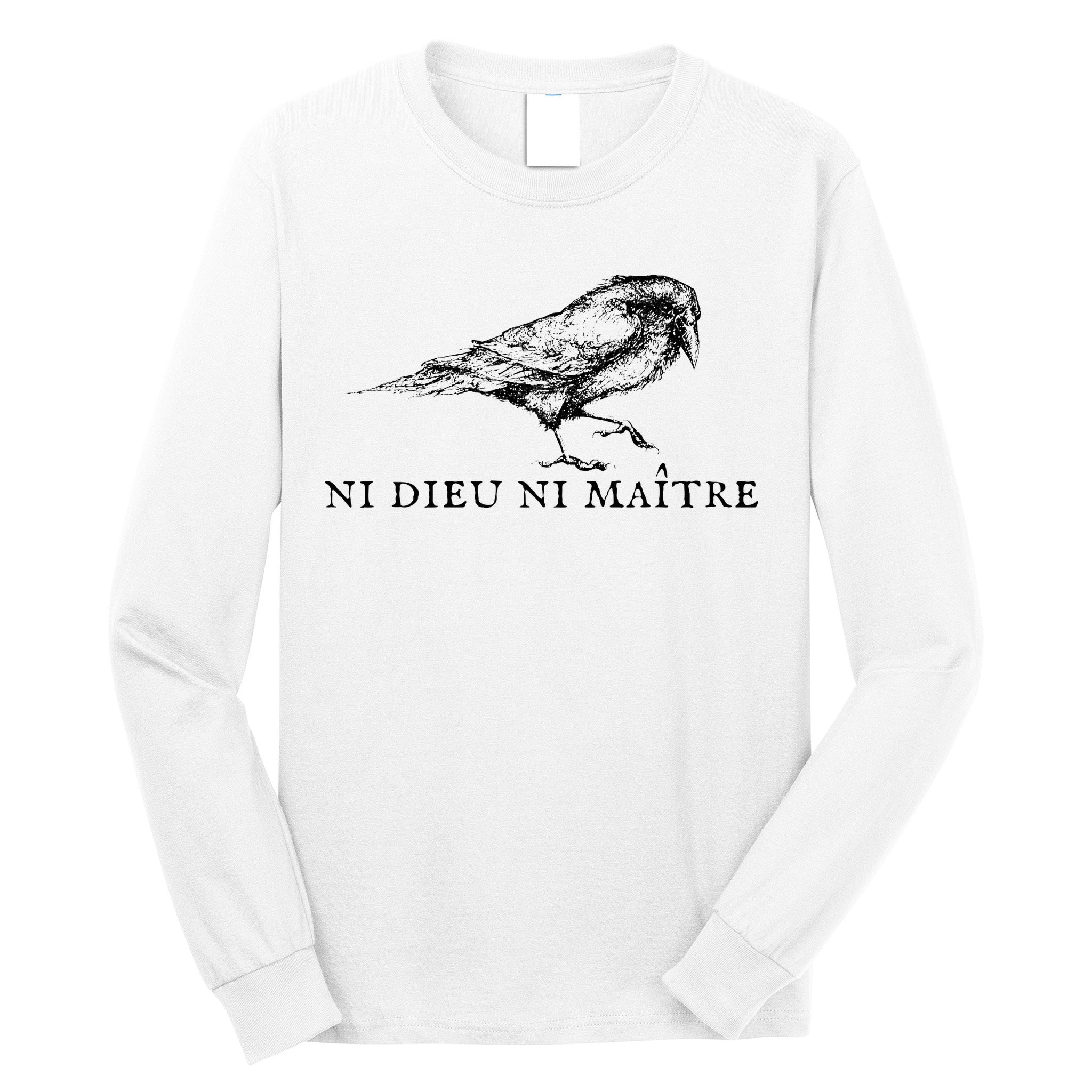 No God No Ni Dieu Ni Maitre Retro Crow Bird Long Sleeve Shirt