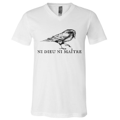 No God No Ni Dieu Ni Maitre Retro Crow Bird V-Neck T-Shirt