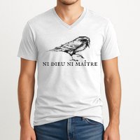 No God No Ni Dieu Ni Maitre Retro Crow Bird V-Neck T-Shirt