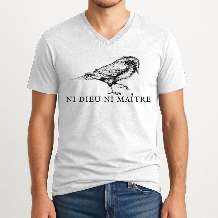 No God No Ni Dieu Ni Maitre Retro Crow Bird V-Neck T-Shirt