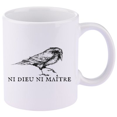 No God No Ni Dieu Ni Maitre Retro Crow Bird 11oz C Handle Ceramic Mug