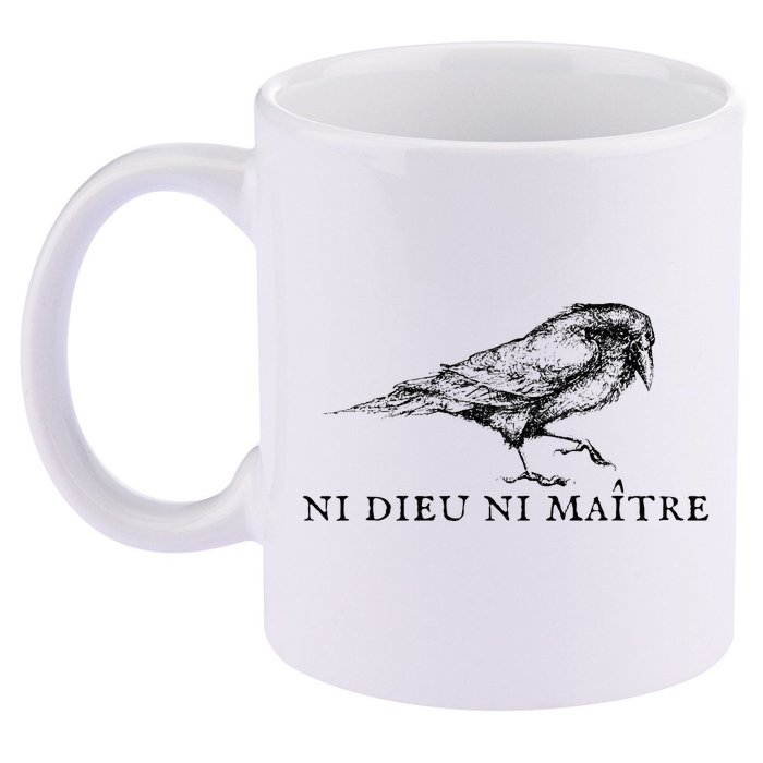 No God No Ni Dieu Ni Maitre Retro Crow Bird 11oz C Handle Ceramic Mug