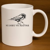 No God No Ni Dieu Ni Maitre Retro Crow Bird 11oz C Handle Ceramic Mug