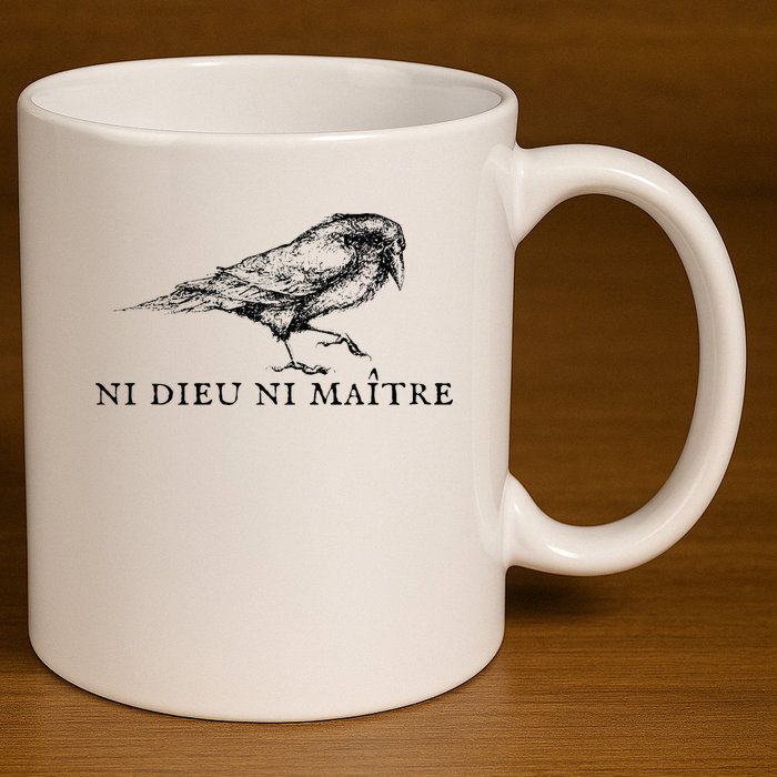 No God No Ni Dieu Ni Maitre Retro Crow Bird 11oz C Handle Ceramic Mug