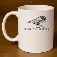 No God No Ni Dieu Ni Maitre Retro Crow Bird 11oz C Handle Ceramic Mug