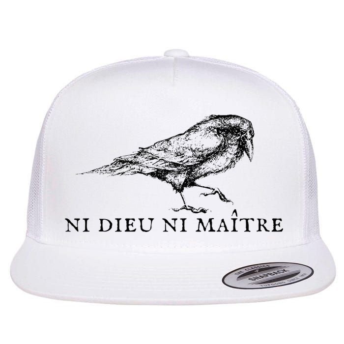 No God No Ni Dieu Ni Maitre Retro Crow Bird Flat Bill Trucker Hat