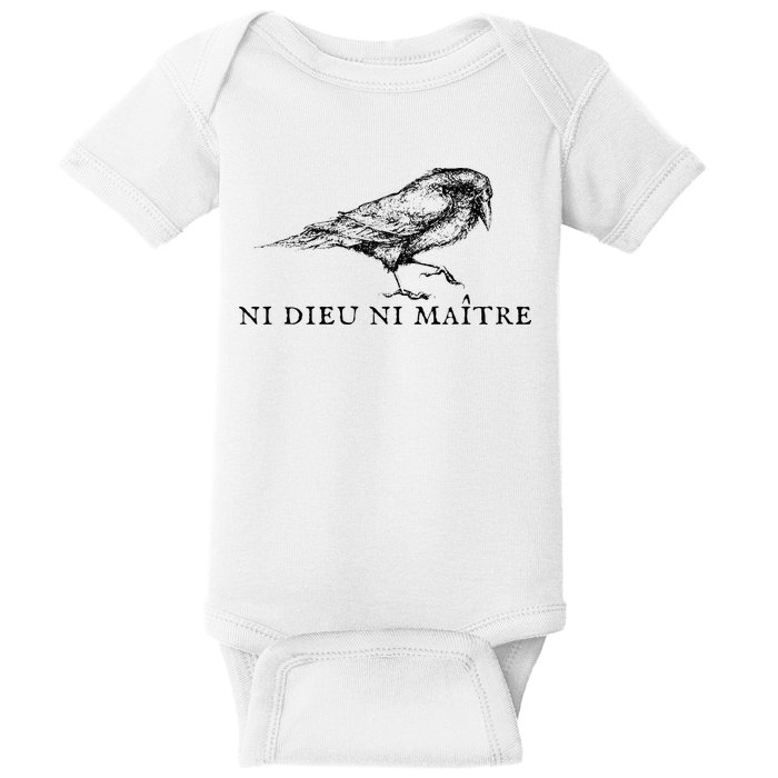 No God No Ni Dieu Ni Maitre Retro Crow Bird Baby Bodysuit