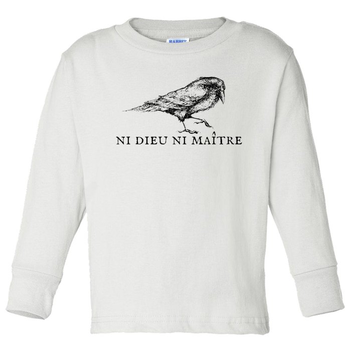 No God No Ni Dieu Ni Maitre Retro Crow Bird Toddler Long Sleeve Shirt