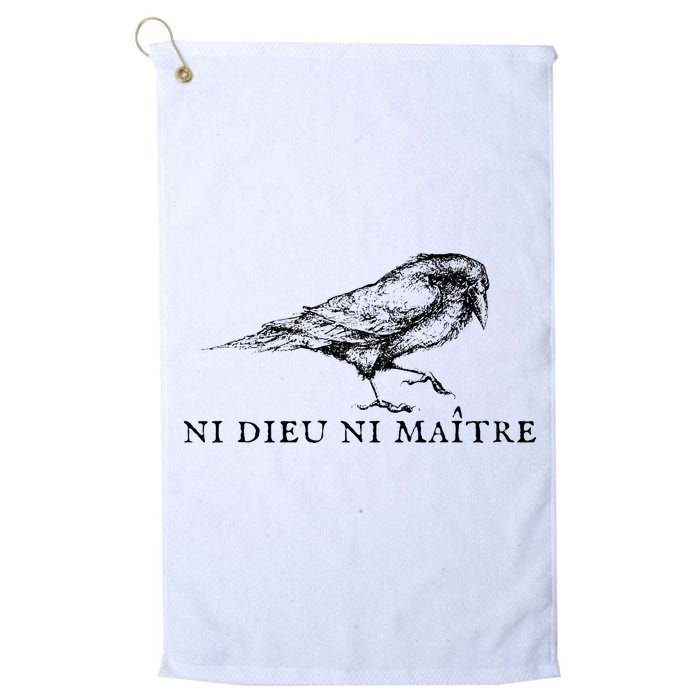No God No Ni Dieu Ni Maitre Retro Crow Bird Golf Towel