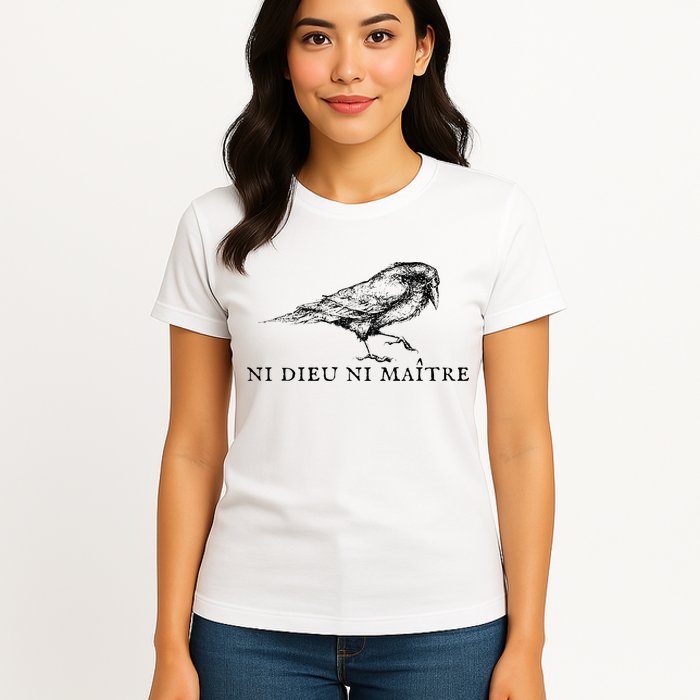 No God No Ni Dieu Ni Maitre Retro Crow Bird Womens T-Shirt