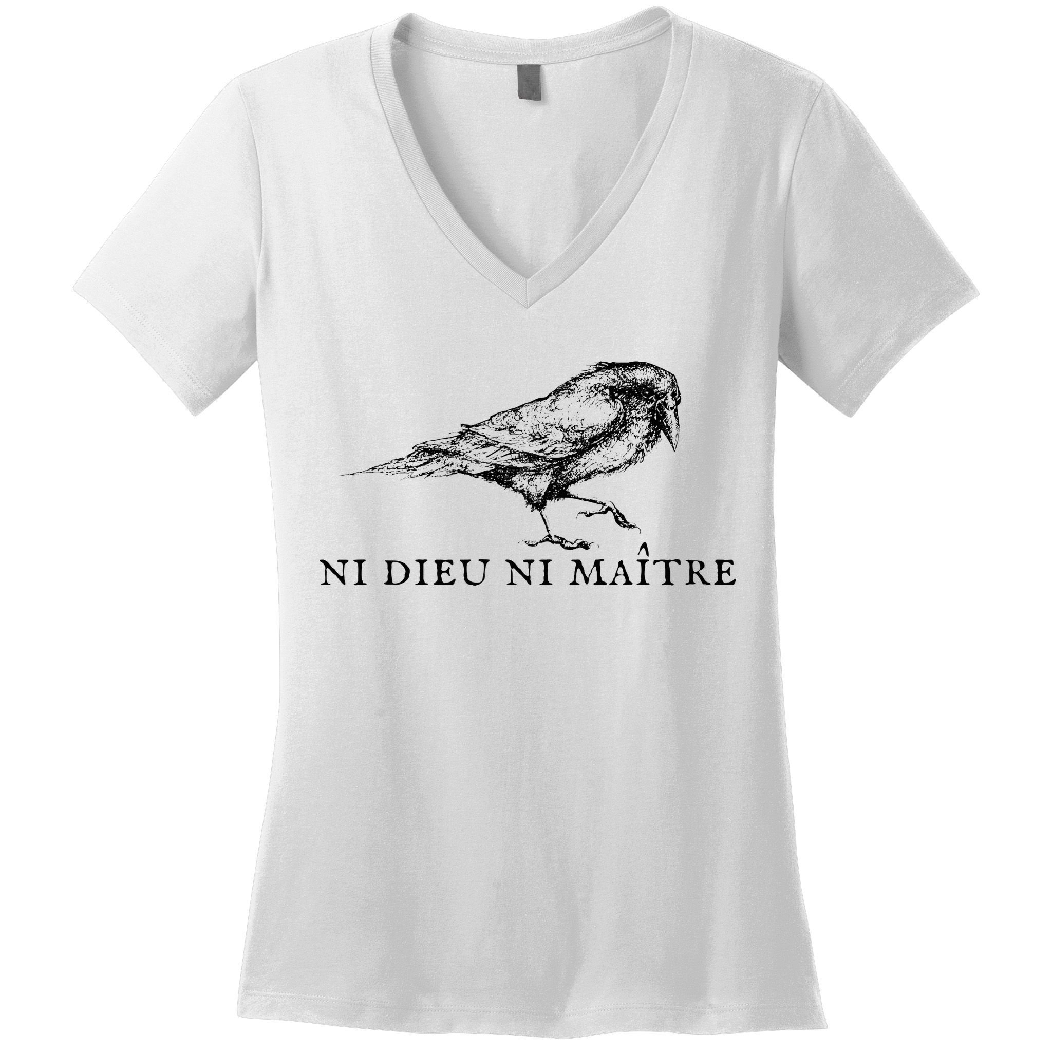 No God No Ni Dieu Ni Maitre Retro Crow Bird Women's V-Neck T-Shirt