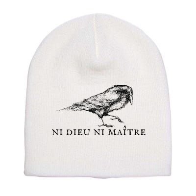 No God No Ni Dieu Ni Maitre Retro Crow Bird Short Acrylic Beanie