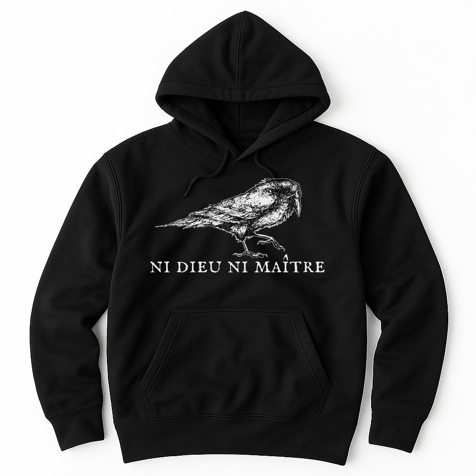 No God No  Ni Dieu Ni Maitre Retro Crow Bird Hoodie