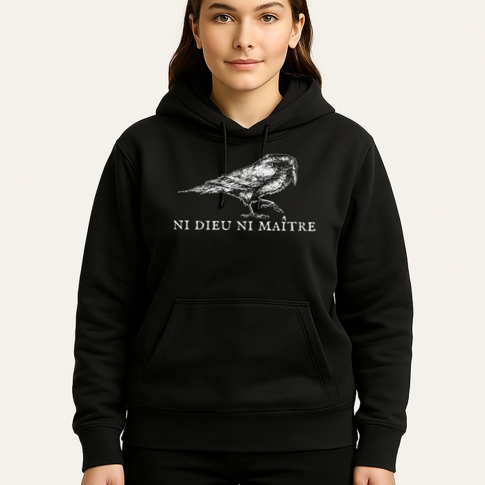 No God No  Ni Dieu Ni Maitre Retro Crow Bird Hoodie
