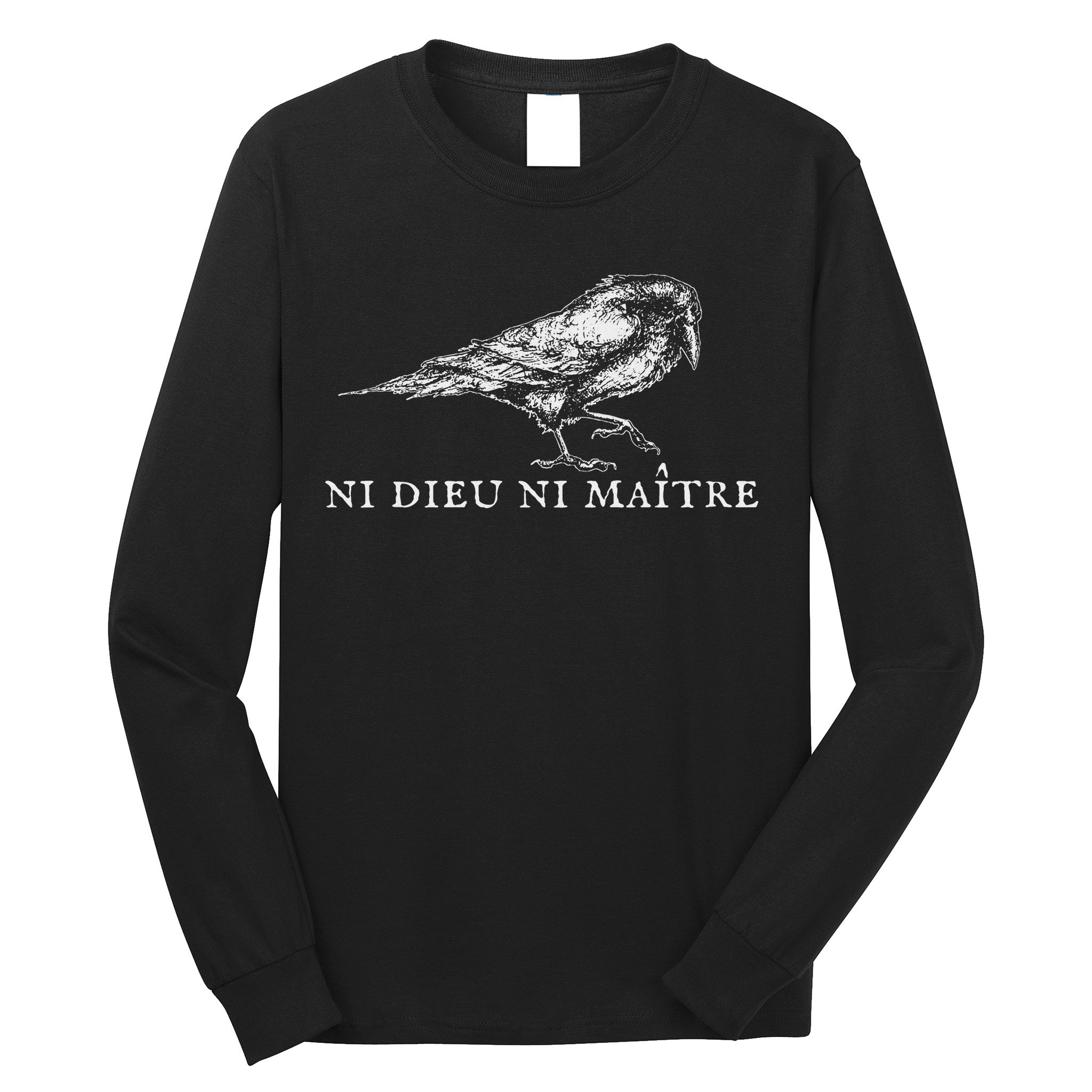 No God No  Ni Dieu Ni Maitre Retro Crow Bird Long Sleeve Shirt