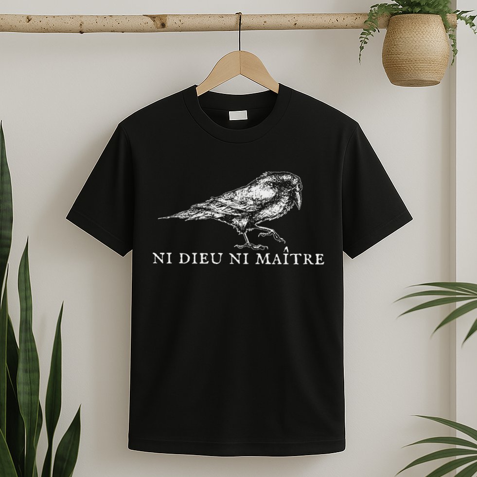 No God No  Ni Dieu Ni Maitre Retro Crow Bird T-Shirt