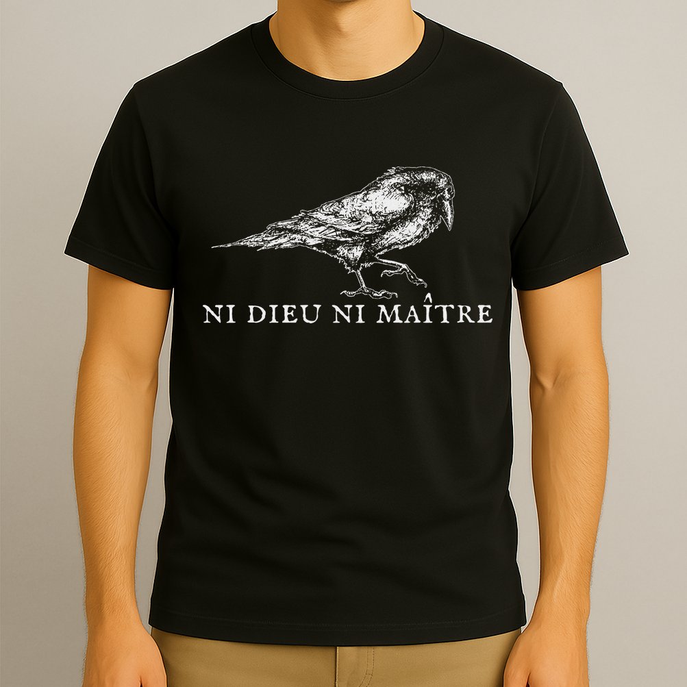 No God No  Ni Dieu Ni Maitre Retro Crow Bird T-Shirt