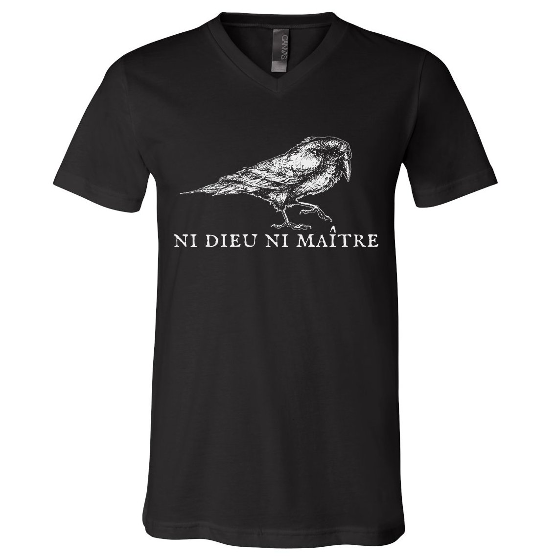 No God No  Ni Dieu Ni Maitre Retro Crow Bird V-Neck T-Shirt