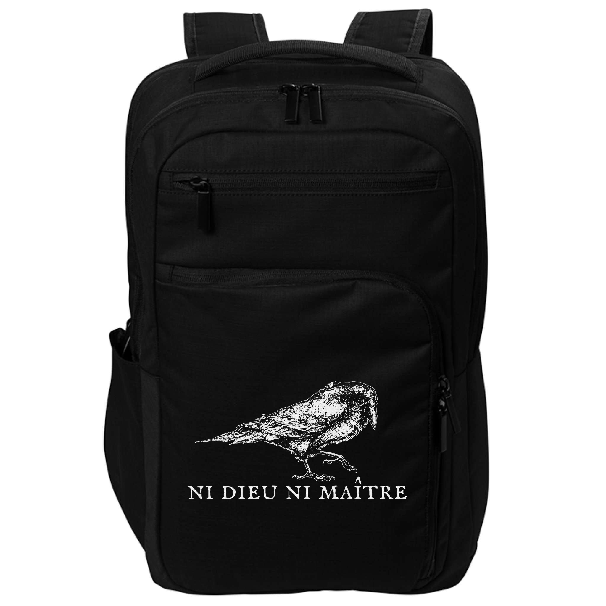 No God No  Ni Dieu Ni Maitre Retro Crow Bird Impact Tech Backpack