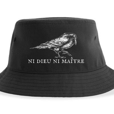 No God No  Ni Dieu Ni Maitre Retro Crow Bird Sustainable Bucket Hat