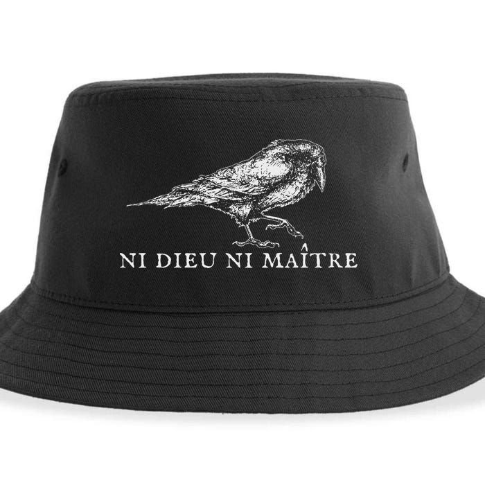 No God No  Ni Dieu Ni Maitre Retro Crow Bird Sustainable Bucket Hat