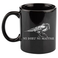 No God No  Ni Dieu Ni Maitre Retro Crow Bird 11oz C Handle Ceramic Mug