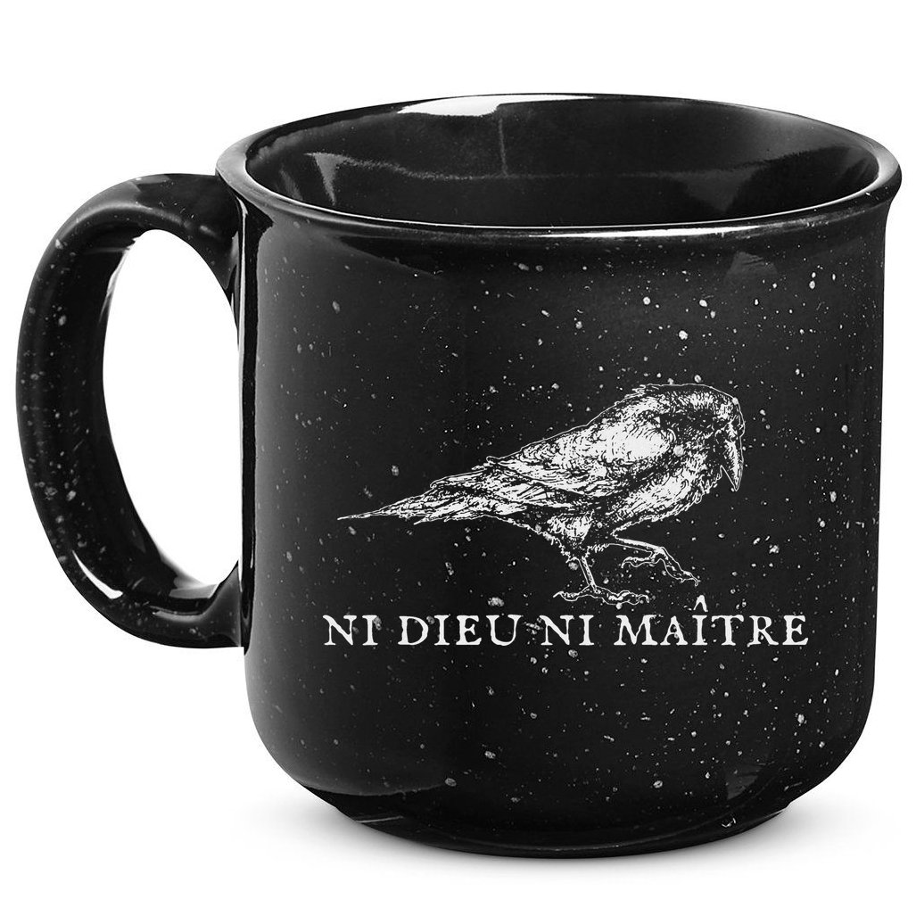 No God No  Ni Dieu Ni Maitre Retro Crow Bird 15oz Campfire Ceramic Mug