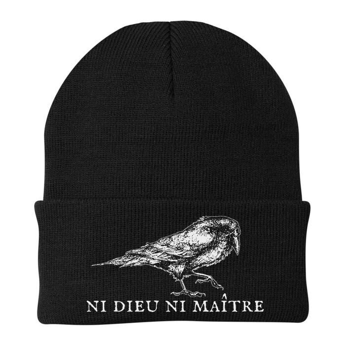 No God No  Ni Dieu Ni Maitre Retro Crow Bird Beanie