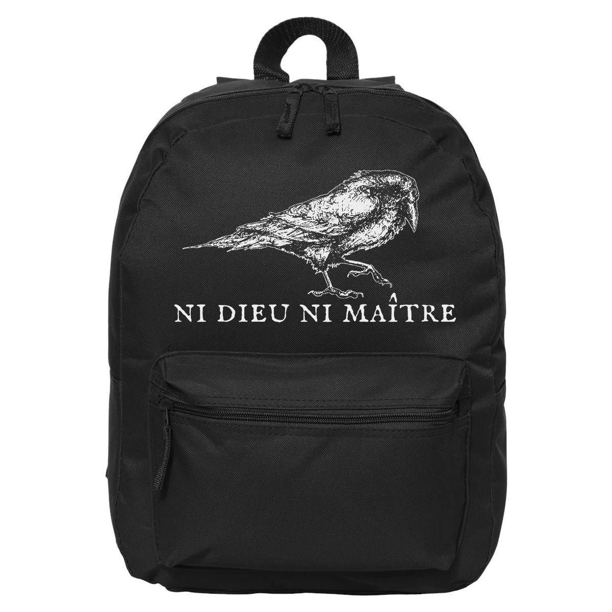 No God No  Ni Dieu Ni Maitre Retro Crow Bird 16 in Basic Backpack