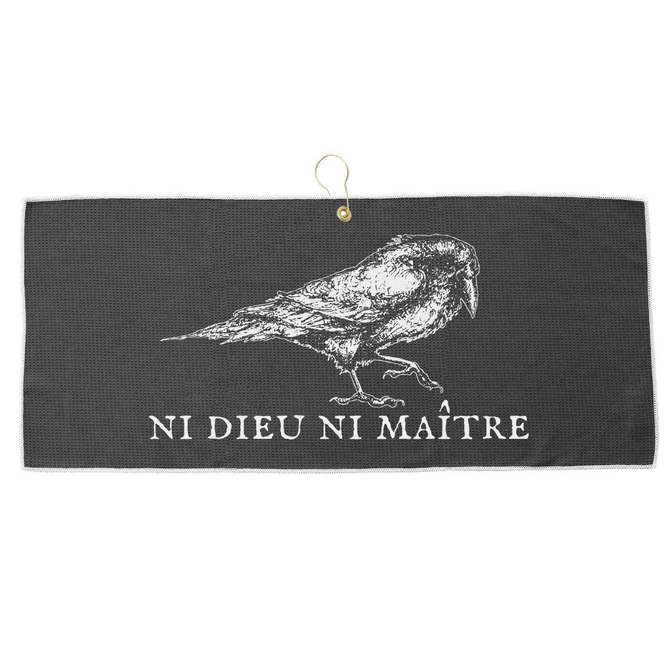 No God No  Ni Dieu Ni Maitre Retro Crow Bird Large Microfiber Waffle Golf Towel