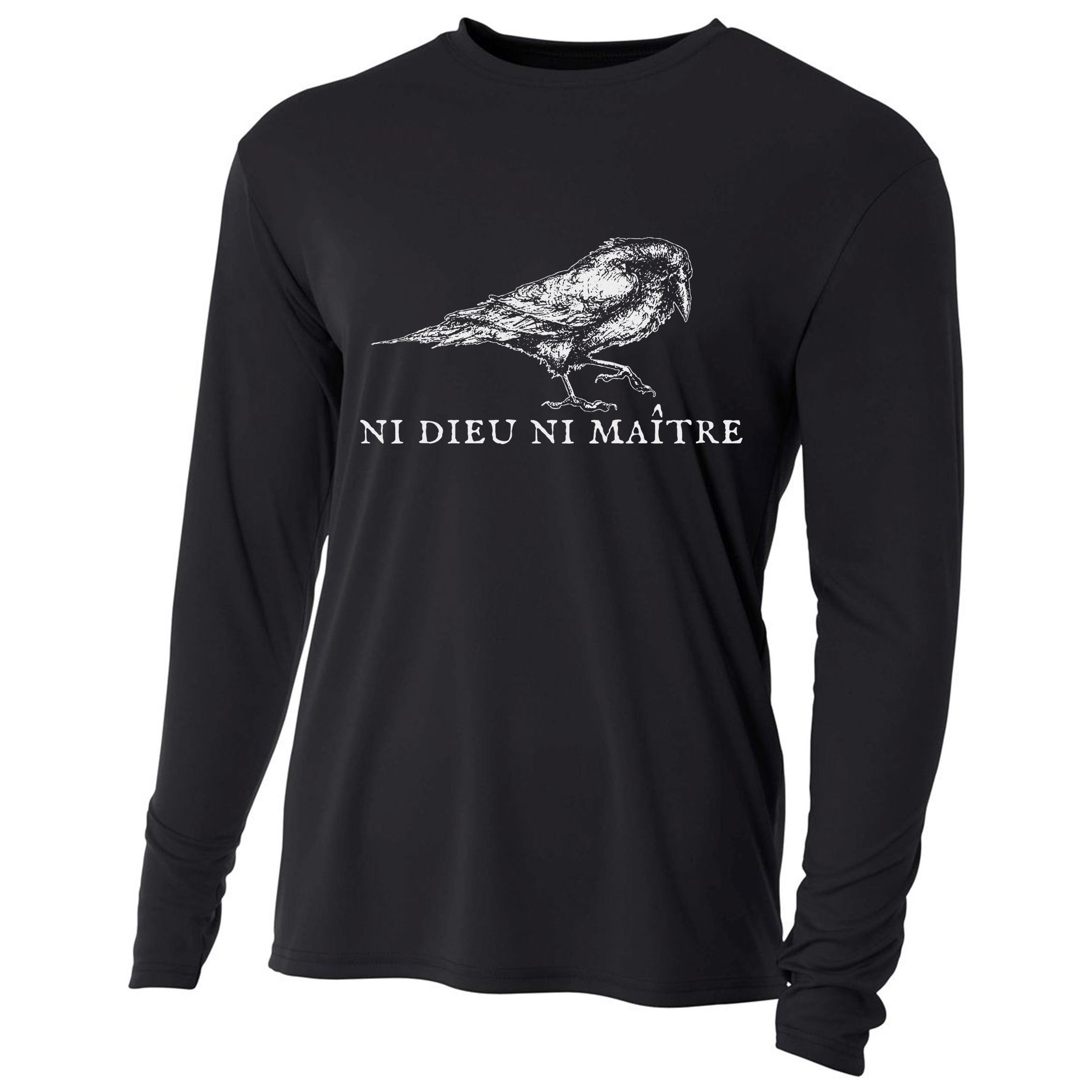 No God No  Ni Dieu Ni Maitre Retro Crow Bird Cooling Performance Long Sleeve Crew