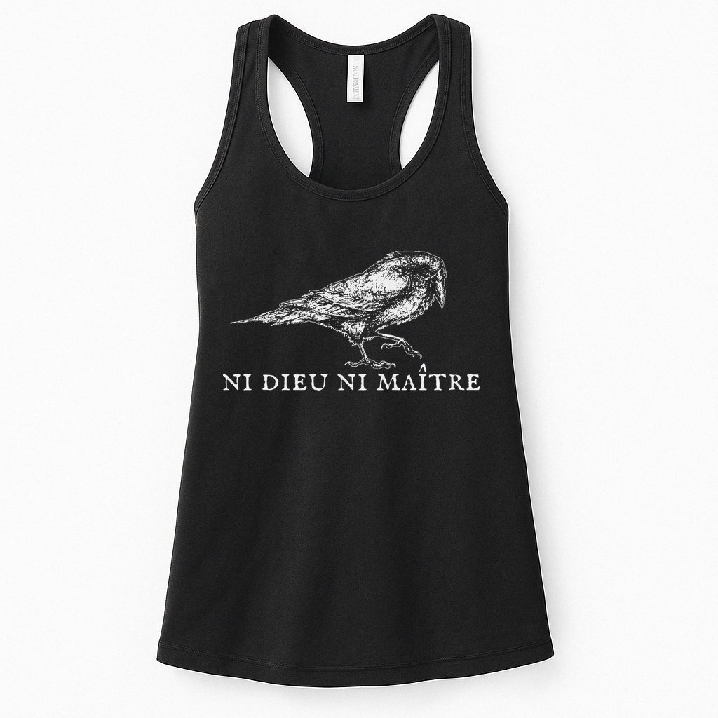 No God No  Ni Dieu Ni Maitre Retro Crow Bird Womens Tank Top