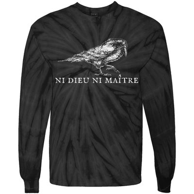 No God No  Ni Dieu Ni Maitre Retro Crow Bird Tie-Dye Long Sleeve Shirt
