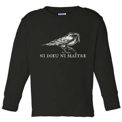 No God No  Ni Dieu Ni Maitre Retro Crow Bird Toddler Long Sleeve Shirt